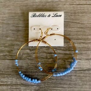 NEW Bobble and Lace Gold Tone Bead Hoop Earrings